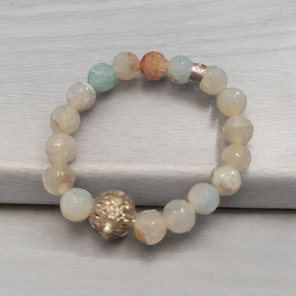 Boho Faceted Agate Quartz Beaded Stretch Bracelet